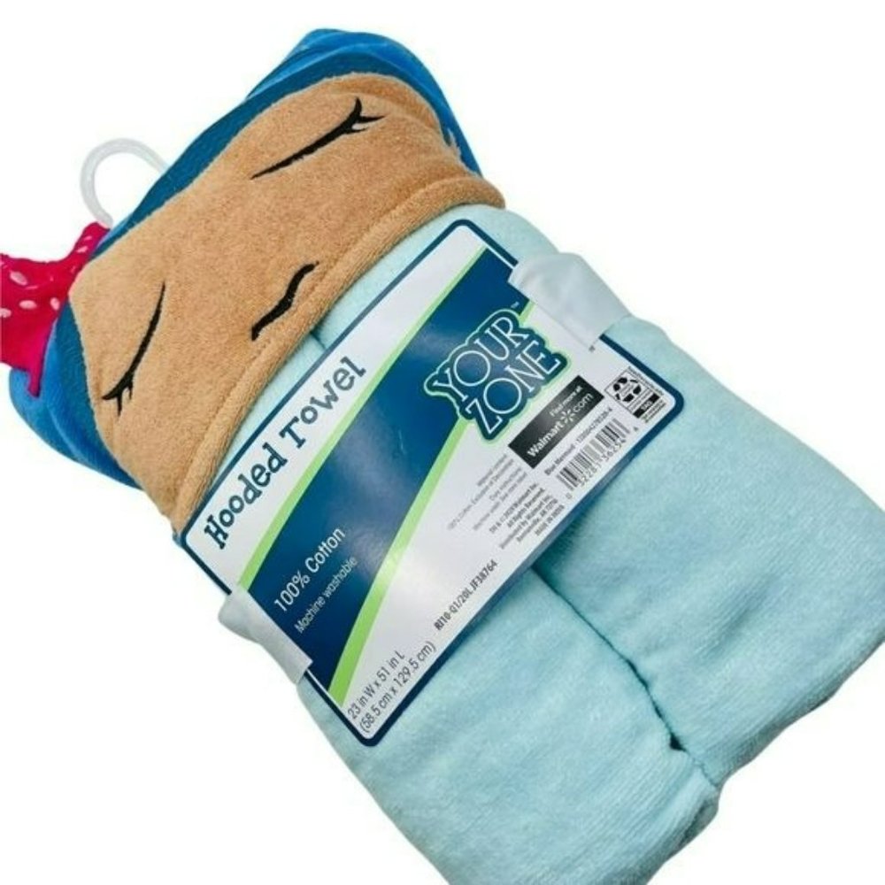 Your Zone Kid's Bath‎ Hooded Towel Decorated Cotton Blue 23"x51"